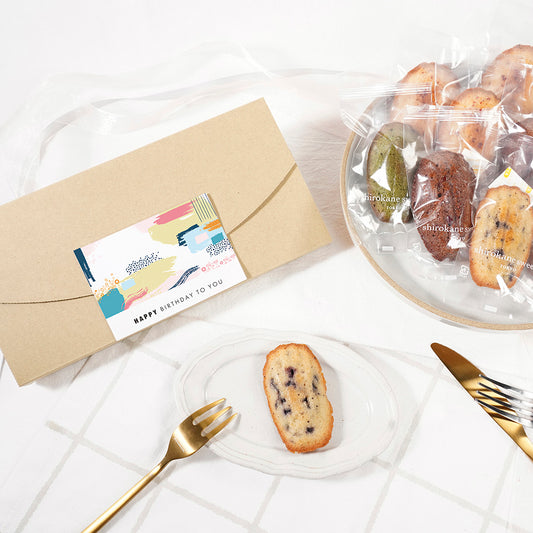 「送料無料」shirokane sweets TOKYO 白金マドレーヌ(ブルーベリー) 4個入(ポスト投函・配送日時指定不可)/HAPPY BITHDAY シール付