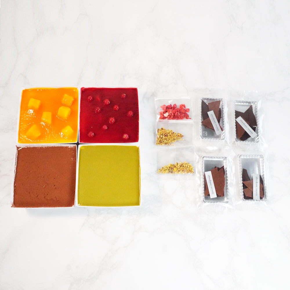 shirokane sweets TOKYO スクエアスイーツ贈答用ギフトボックス 4種ティラミスアソート(プレーン、マンゴーオレンジ、フランボワーズ、ピスタチオ)