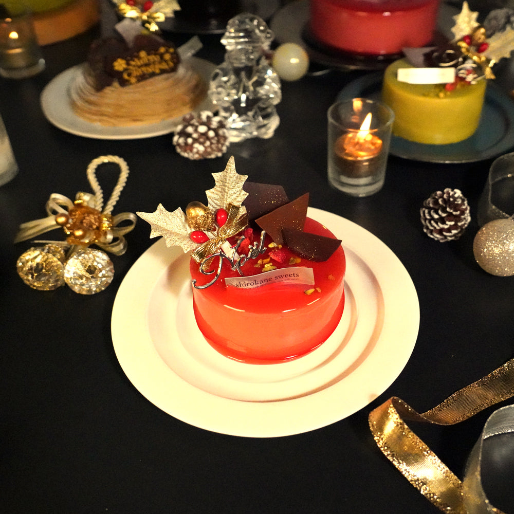Xmas)2人用ペアホールケーキXmas 白金ミロワール(フランボワーズ)3号
