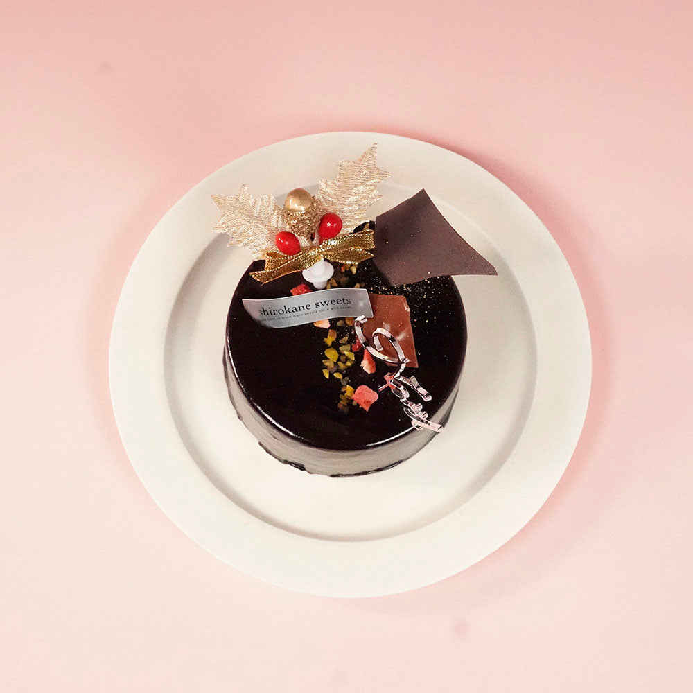 Xmas ２人用ペアホールケーキ　白金ミロワール（ショコラ）